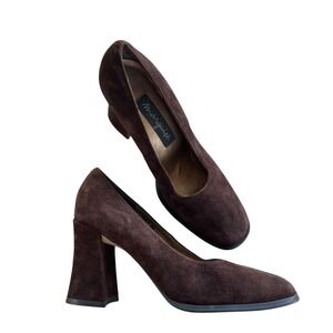 Marquise Women's 6M Brown Suede Leather Chunky Block Heel Shana Pumps Heels Chic